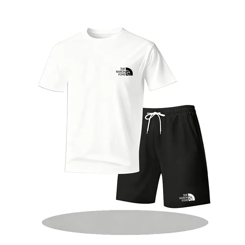 Men's Summer Fitness Sportswear Set Short-Sleeved T-Shirt & Shorts Two-Piece Breathable Quick-Drying Casual Sportswear