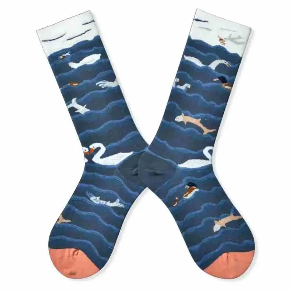 Trendy and Personalized Men Socks Hip Hop Oil Painting Abstract Sock Mouth Letter Embroidery Autumn Mid Tube Socks Women носки