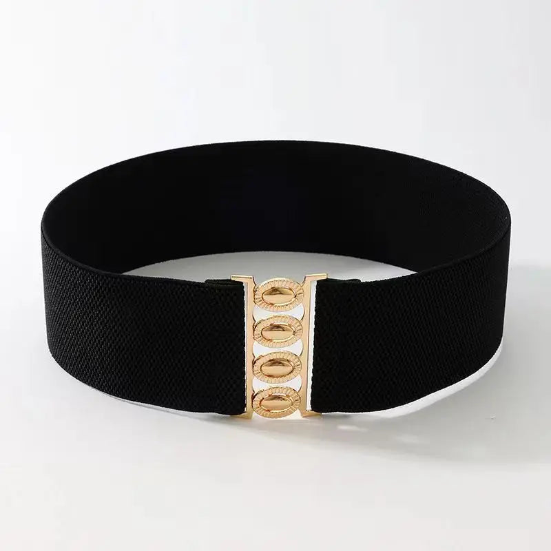Women Belt Fashion Elastic Waist Cover Golden Buckle Elastic Waist Closure Versatile Wide Belt Paired With Dress Coat Lady Belts