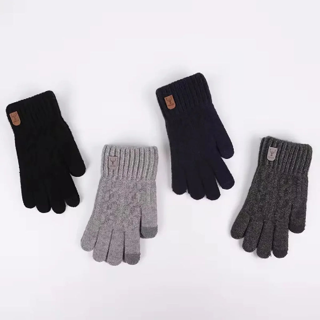 New men's warm gloves for winter touch screen plus velvet thickened cold-proof and warm wool knitted gloves