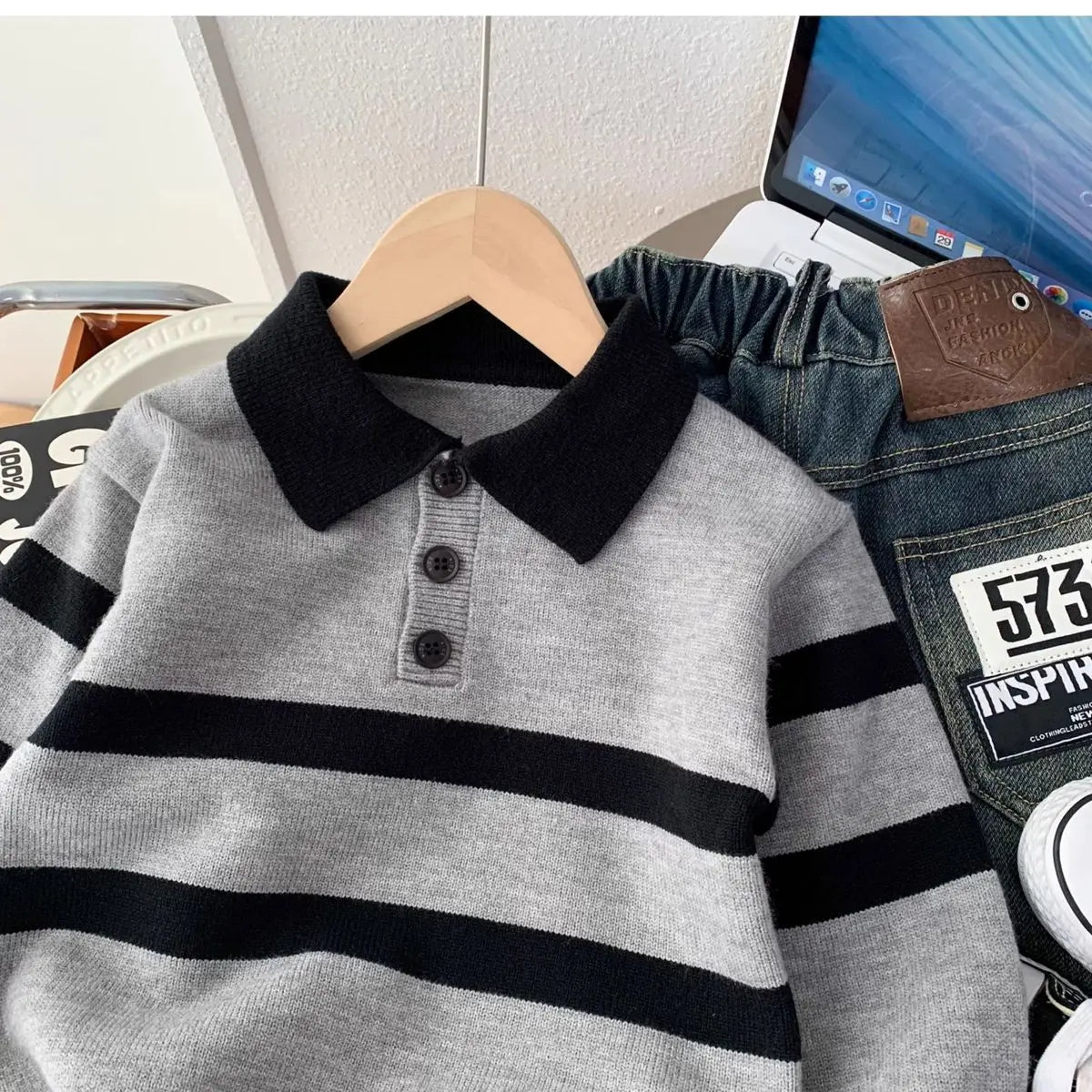 Children's Sweater Autumn/Winter New Boys' Top Casual POLO Knitted Shirt Boys' Baby Warm Bottom Shirt