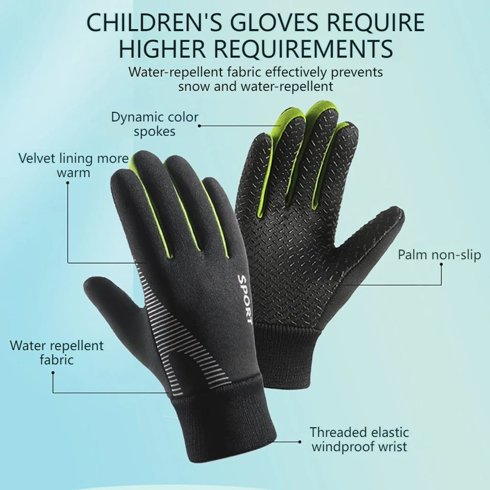 1 Pair Kids Winter Warm Sports Gloves - Cold Weather Water-Resistant Children Mittens Age 5-13 Years Boys Girls
