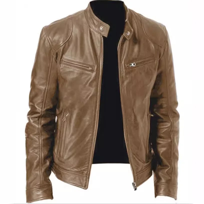 Men Coats Pu Jackets Thick Warm Coat Stand Collar Full Sleeve Zipper Jacket Open Stitch Casual Regular Autumn Winter 2024
