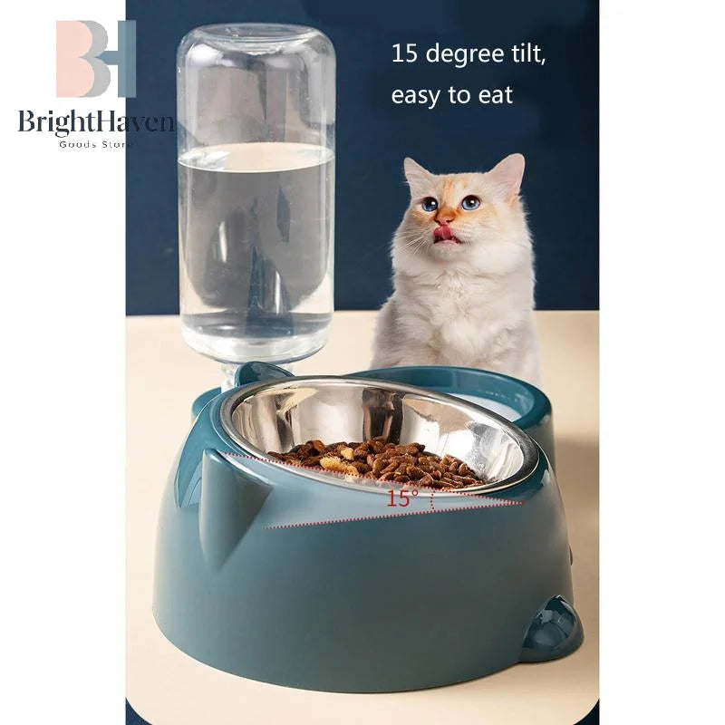 2 In 1 Pet Feeding Bowl Set With Automatic Water Dispenser Non Slip Base For Small Dogs Cats Indoor Daily Feeding Use B.H
