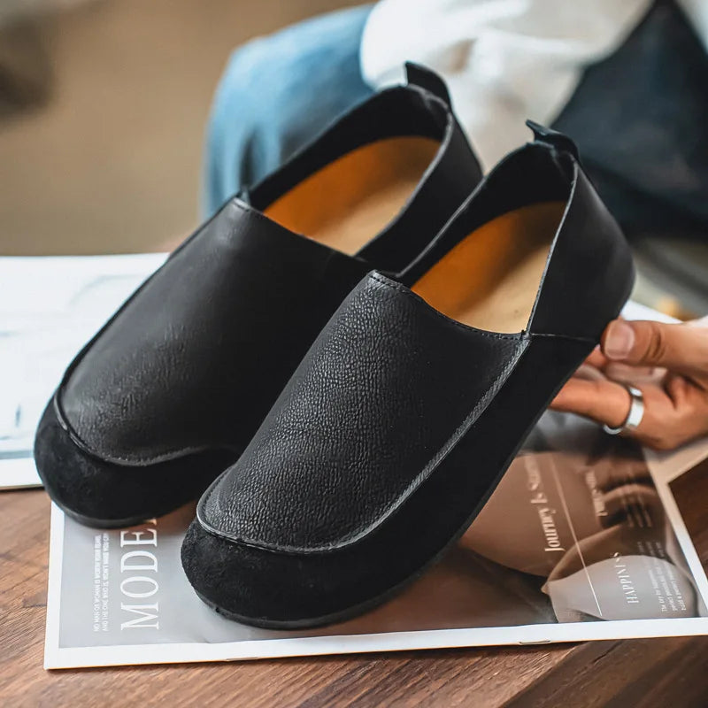 Man Loafers Outdoor Walking Fashion Mens Casual Shoes Soft Leather Comfort Half Slippers Breathable Lazy Driving Shoes Moccasins