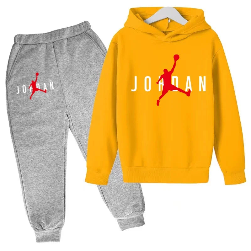 Kids Clothes Hoodie Basketball Letters Pullover Boy Girl 3-12Years Blue Sweatshirt+Black Pants Charming Leisure Brand Sports Set