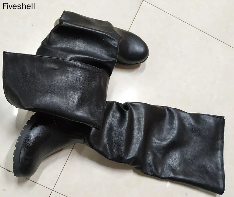 Medieval  Adult Men's leather Shoes Long Boots Flat Men's Boots Retro Platform Boots Men Boots