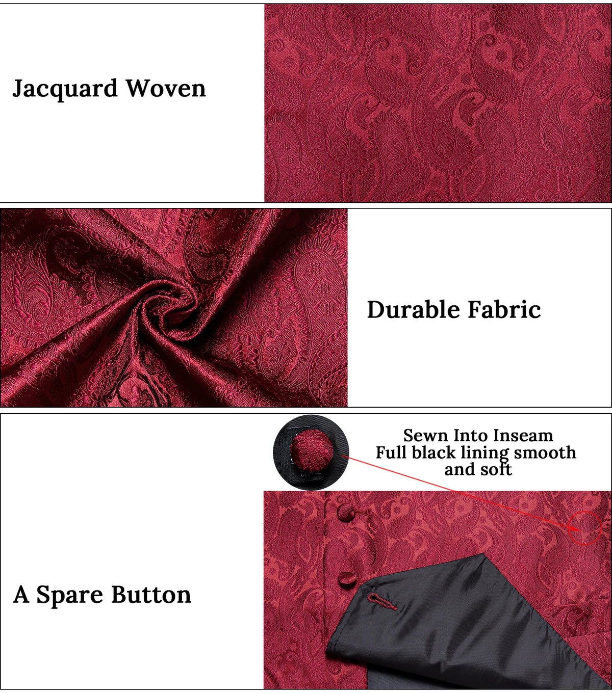 Wedding Classic Red Paisley Dress Vest for Man Fashion V-neck Luxury Men's Business Waistcoat Bowtie Pocket Square Cufflinks Set