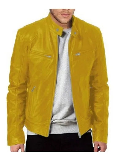 Men Coats Pu Jackets Thick Warm Coat Stand Collar Full Sleeve Zipper Jacket Open Stitch Casual Regular Autumn Winter 2024