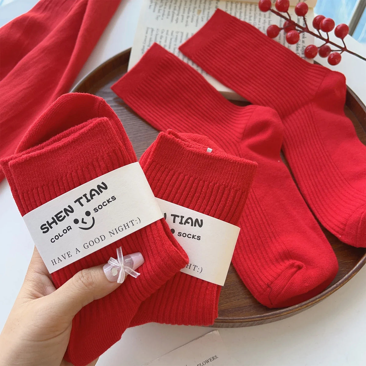 Men Women Socks Red New Year Cotton Socks Breathable Sports Comfortable Solid Color Cotton Festival Casual Lucky Red Floor Socks