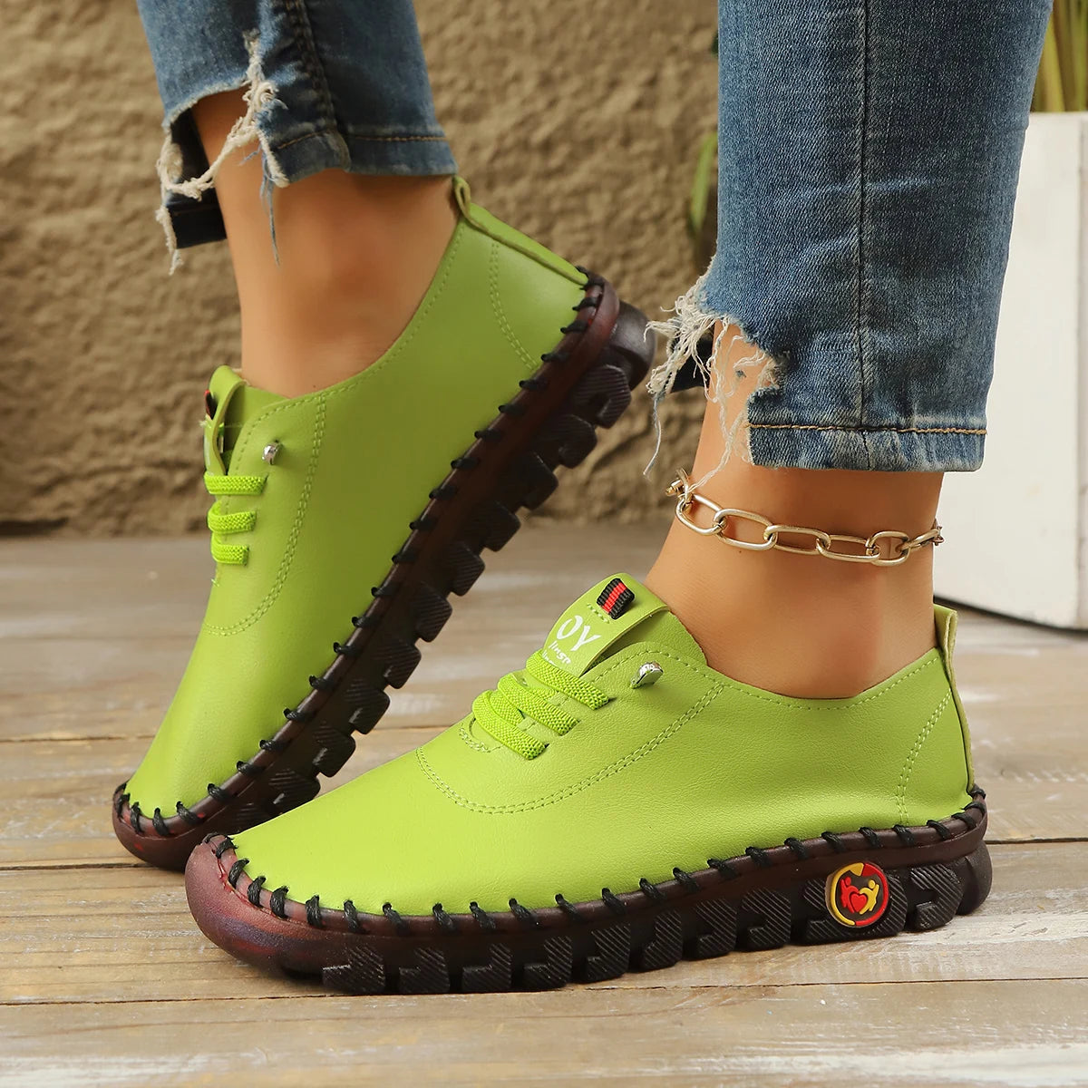 Sneakers Women Shoes Loafers Lace Up Leather Flat New Spring 2025 Casual Comfortable Mom Shoes Mujer Zapatos Chaussure Femme