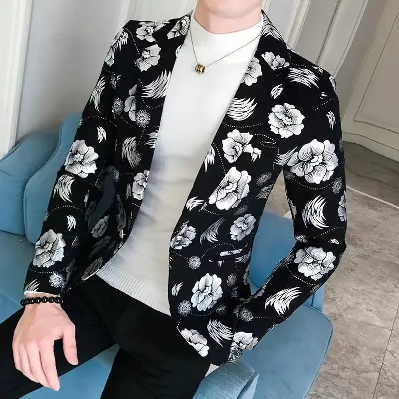 Spring Autumn New Male Sense of Design Leisure Outwea Fashion High-end Blazers Men's Korean-Style Slim-Fit Printed Suit Jacket r