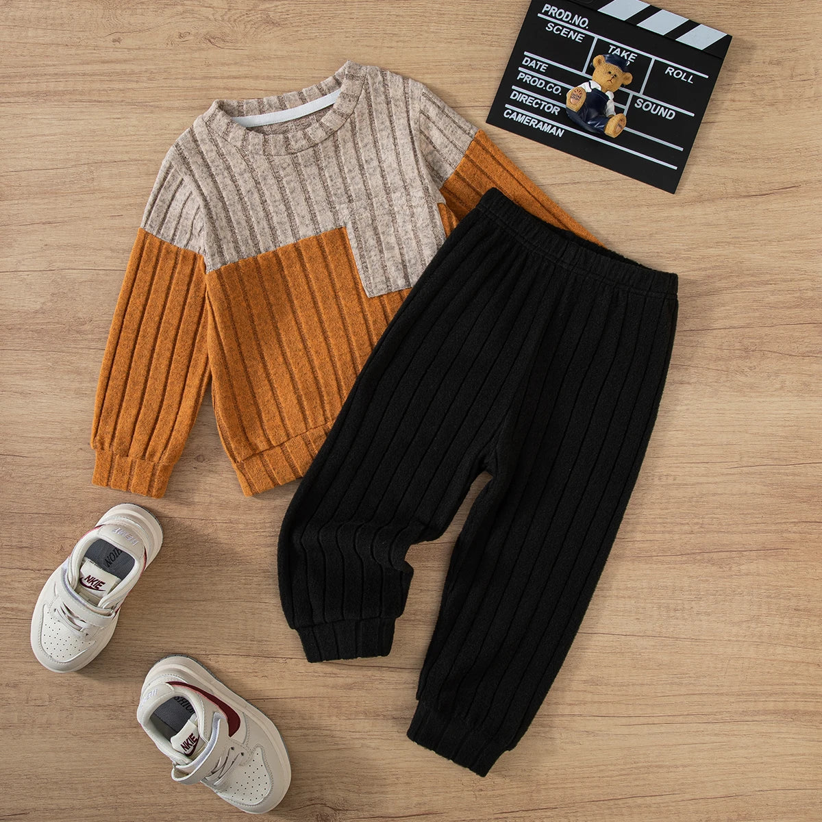 2025 Boys Autumn Winter Long Sleeve sweater suits Solid Color Block Pants Set Kids Outfit Casual Comfortable Clothing