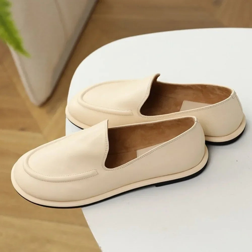 Loafers Women Flat Shoes 2026 New Spring Round Toe One Foot Slip-on Shoes Women Genuine Leather Soft Flats Shoes Women zapatos