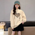 Sweatshirt for Kids Autumn 2025 New Casual Sportswear School Girls Khaki Pink Sweatshirt 5 7 8 9 12 13 14 Years Children Clothes