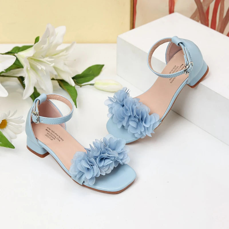 Children High Heel Sandals Fashion Flower Girls Princess Sandals Soft Sole Comfortable Non-slip Kids Shoes for Party Performance