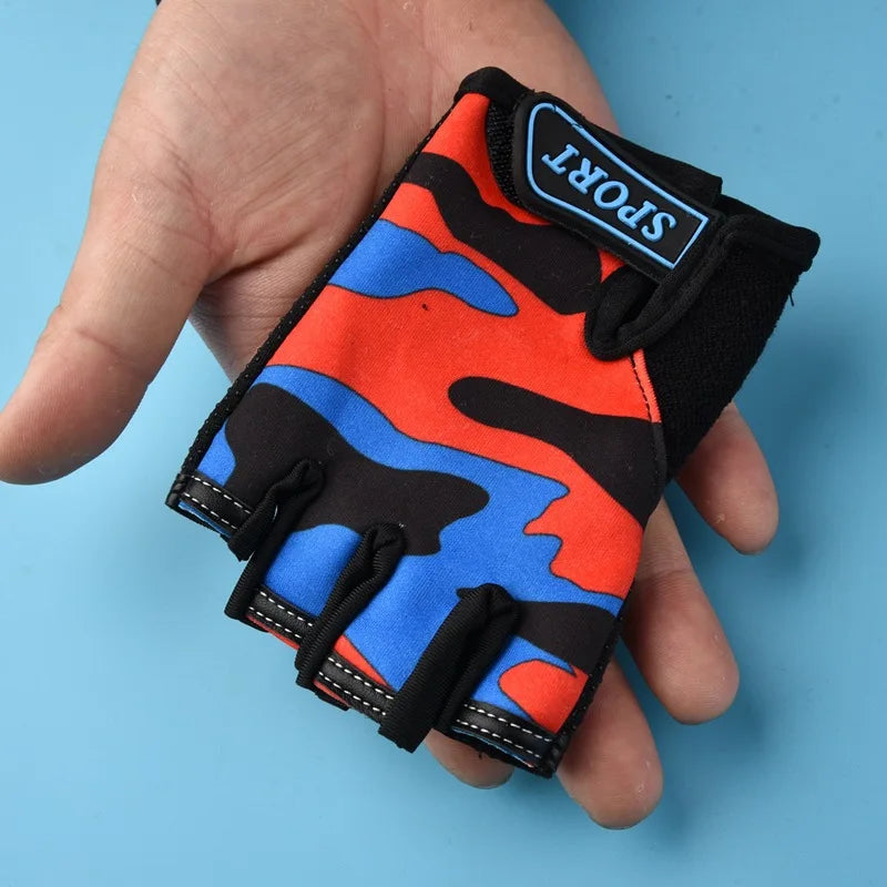 Kids Cycling Gloves for Boys Girls Fingerless Summer Sport Breathable Anti-Slip Skateboarding Camouflage Children Outdoor Gloves