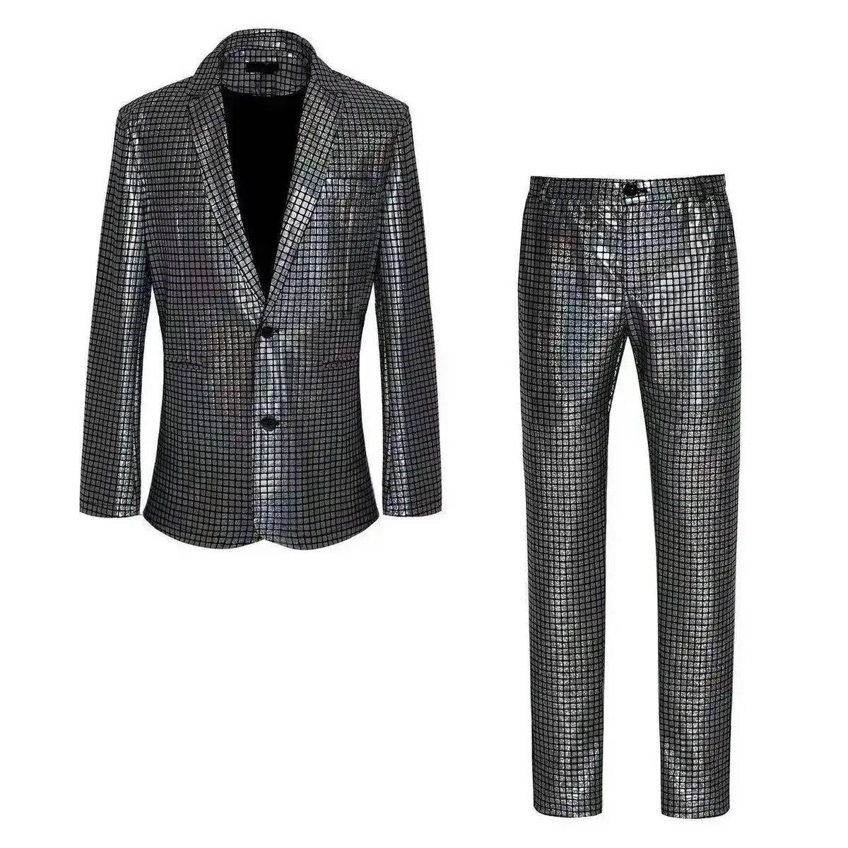 Shiny Mens Stage Prom Suits Rainbow Plaid Sequin Jacket Pants Men Dance Festival Christmas Halloween Party Costume Homme