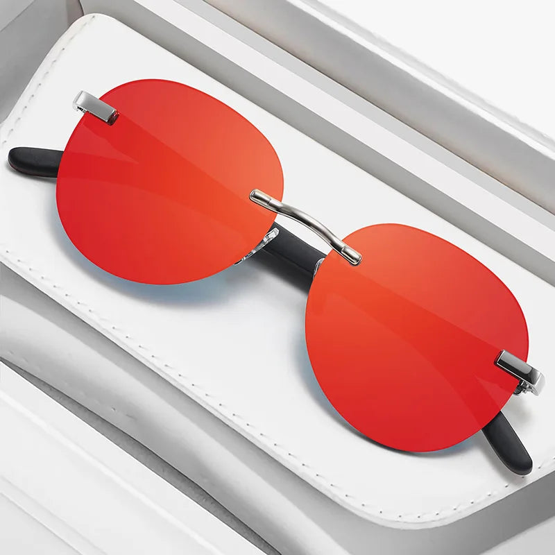 Premium Rimless Sunglasses for Men and Women, Wood Legs, Metal Frame, Fashion Sun Glasses