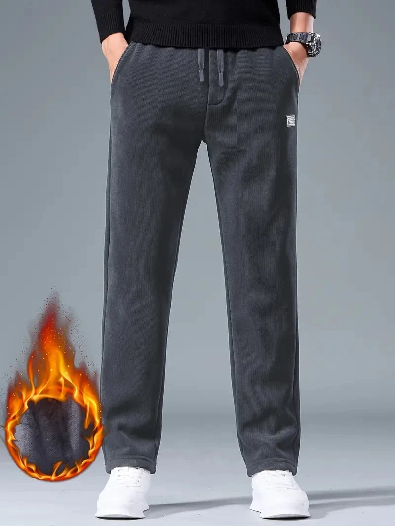 2025 Winter Corduroy Sweatpants Men Drawstring Fleece Lined Thick Warm Wide Leg Straight Casual Pants Male Loose Trousers