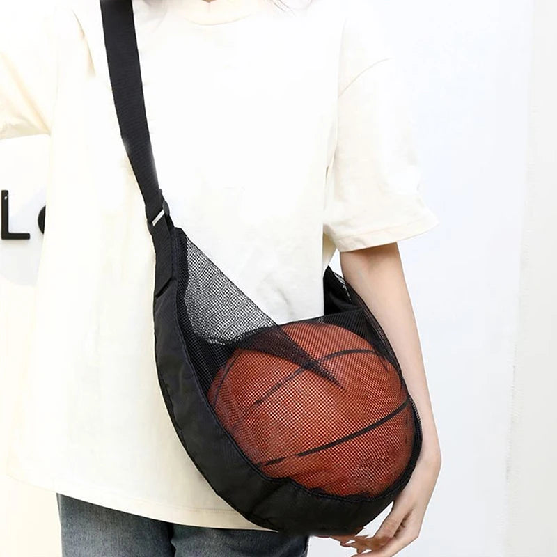 1PCS Single Ball Bag With Zipper Pocket Mesh Ball Storage Bag Sport Equipment Drawstring Sling Storage Net Carrying Basketball