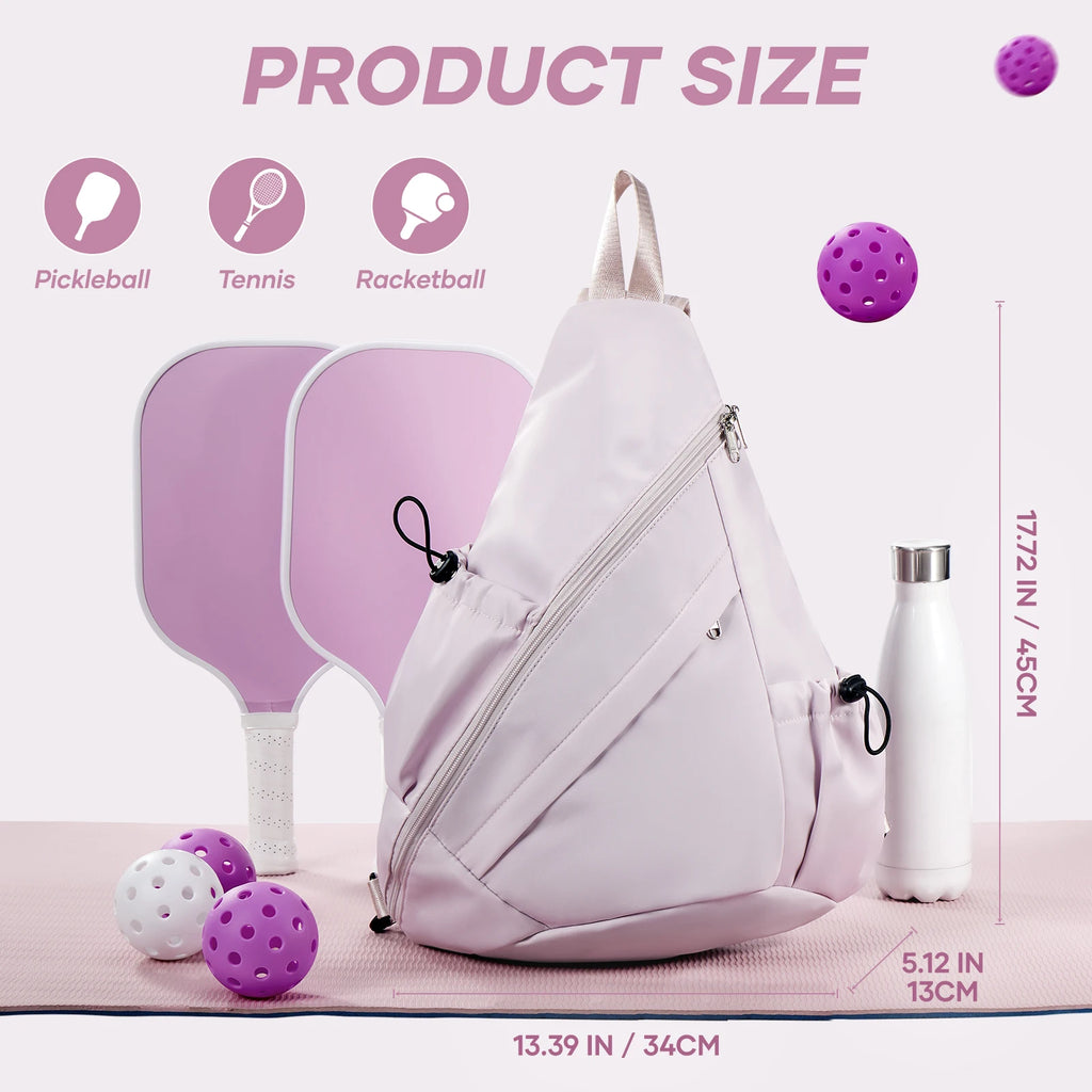 Sports Pickleball Sling Bag Backpack for Gear and Equipment, Waterproof Sport Backpack Holds Paddles, Two Balls, Squash ﻿