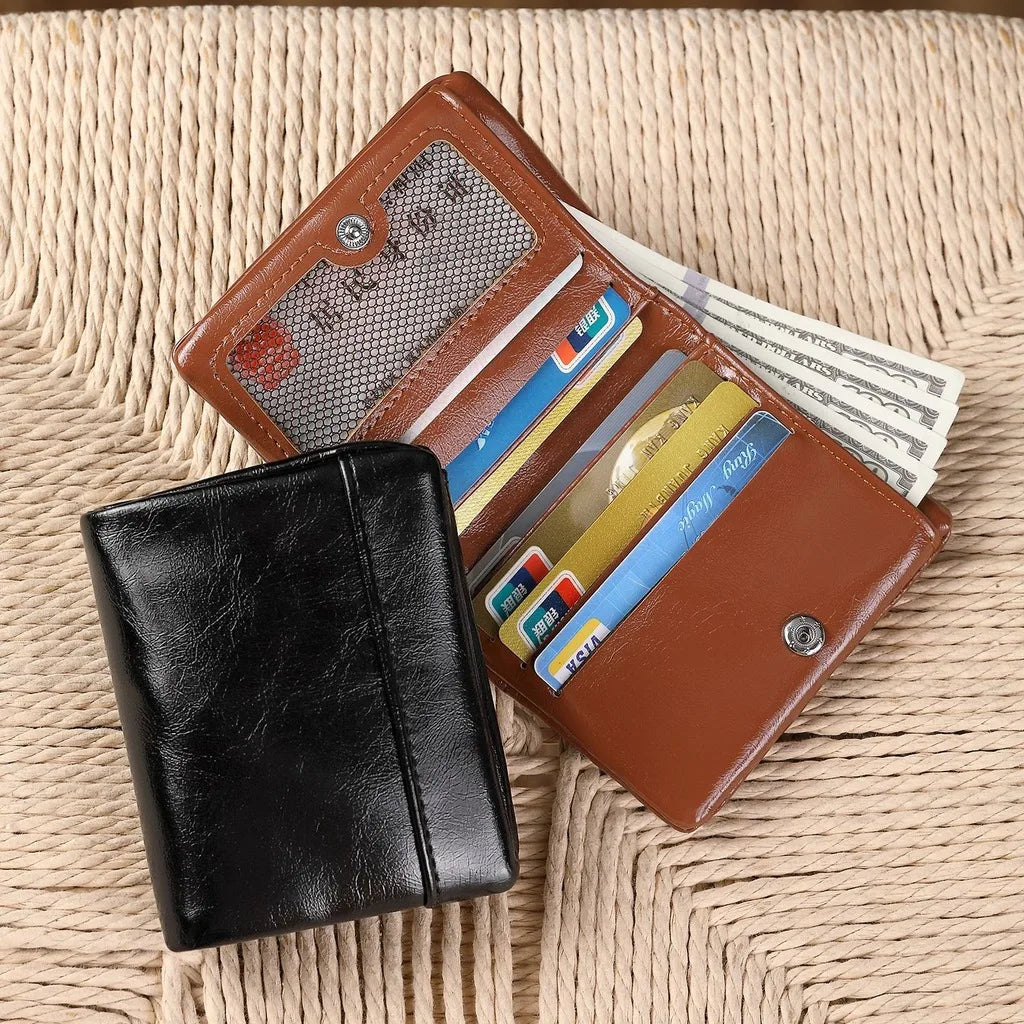 Men Wallet Short PU Leather Trifold Card Holder Vintage Male Purse with ID Window Cash Pocket Slim Casual Money Clip Billfold