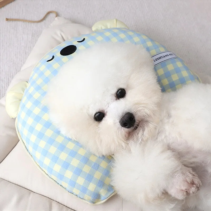 Summer Breathable and Comfortable Dog Pillow Cute Bear Plaid Pet Sleeping Soft Pillow Small Dog Warm Chin Pillow Pet Supplies