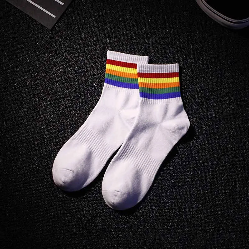 Mens Socks Fashion Hip Hop Cotton Rainbow Stripes Classic Warm Casual Tide Harajuku Funny Pop Korean Socks skarpetki meskie Sox