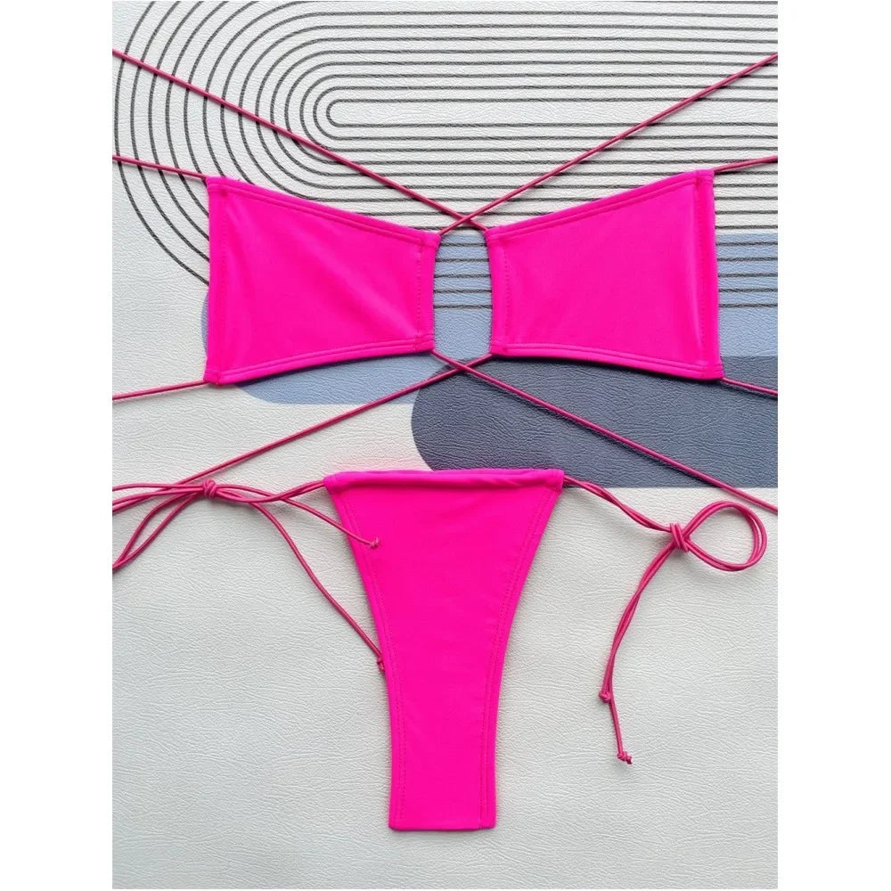 Micro String Extreme Bikini Sexy Backless Y2K Swimsuit Bandage Swimwear Women Two Piece Beach Outfit Bikinis Tangas Bathing Suit