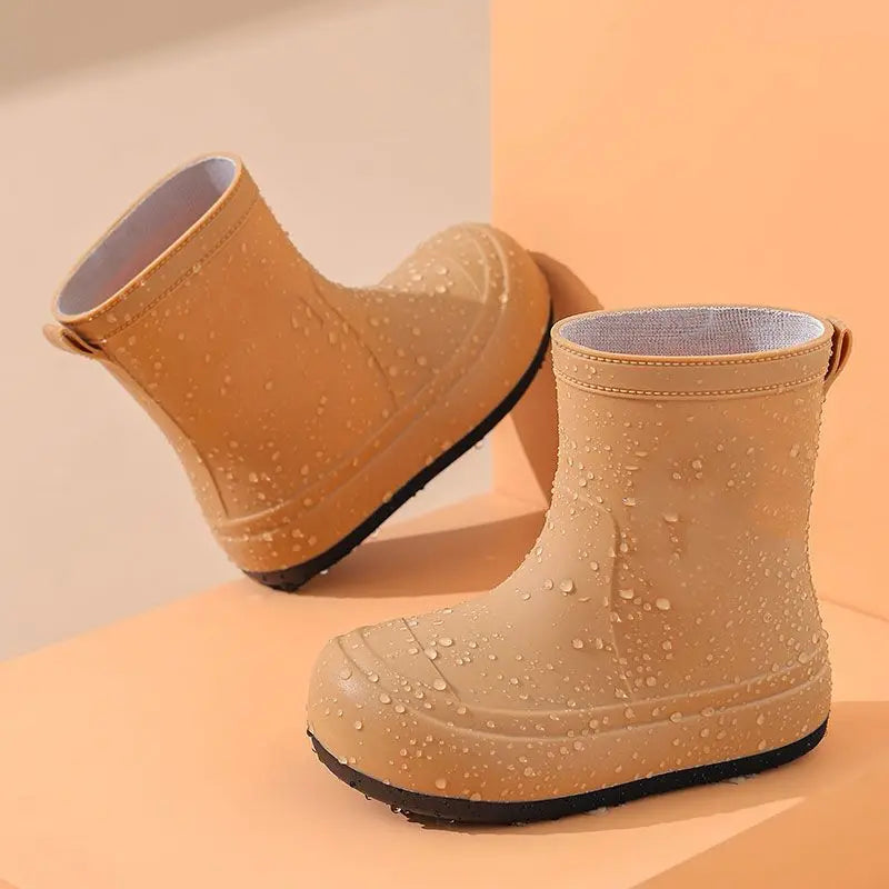 Children Cute Cartoon Rain Boots Solid Color Minimalist Non Slip Waterproof Outdoor Shoes Soft Sole Rubber Footwear New Arrival