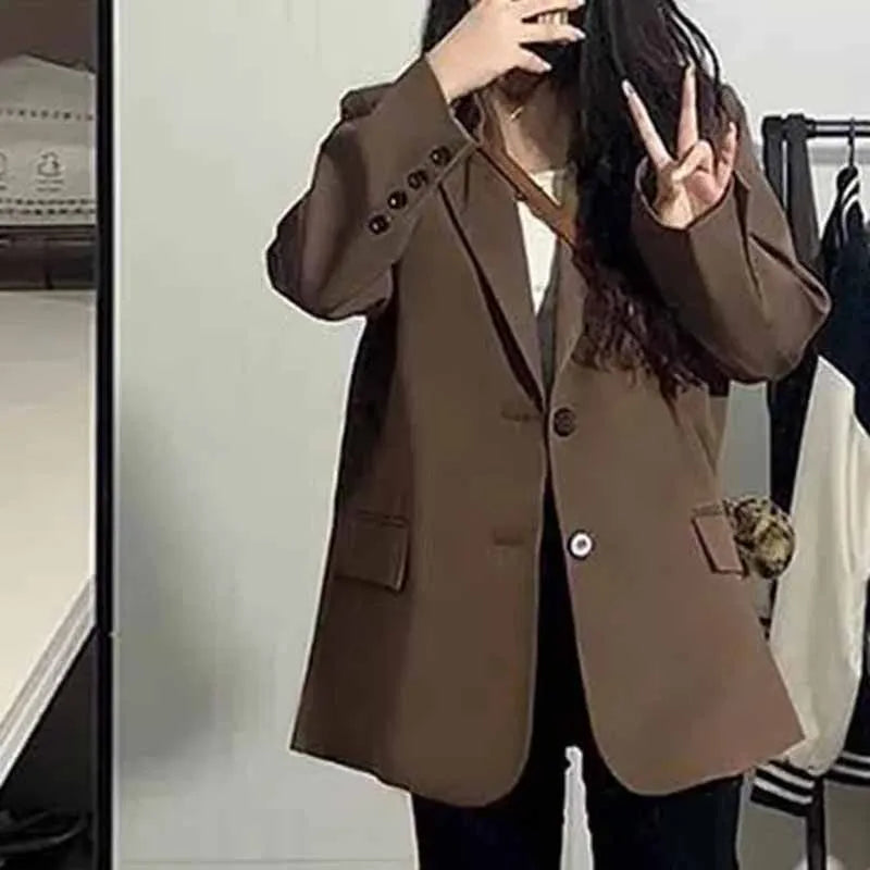 Spring Autumn Women Blazer British Style Khaki Color Solid Color Suit Jacket Female Korean New Blazer Tops