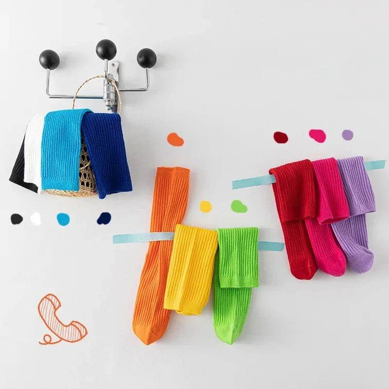 Solid Color Knitted Long Socks for Boy Girls Candy Color Knee High Socks Toddler Spring Autumn Soft Cotton Kids School Stockings
