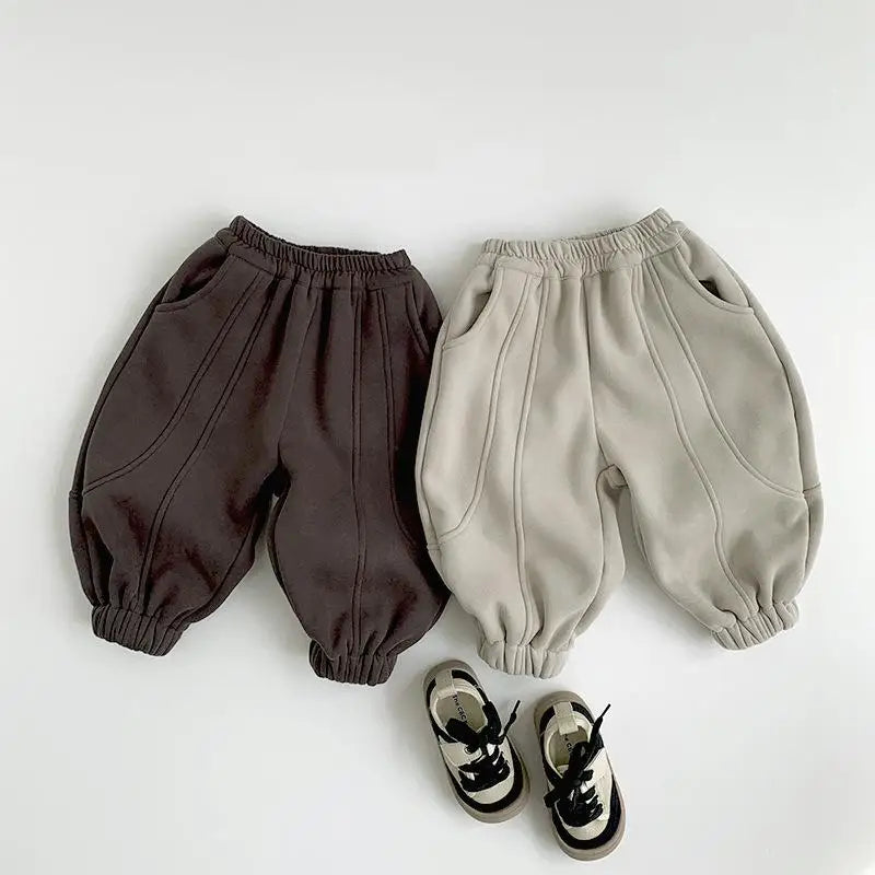 Children Fleece Sweat Pants 2025 Winter New Boys Warm Trousers Cotton Girls Plus Velvet Thick Casual Pants Solid Kids Clothes