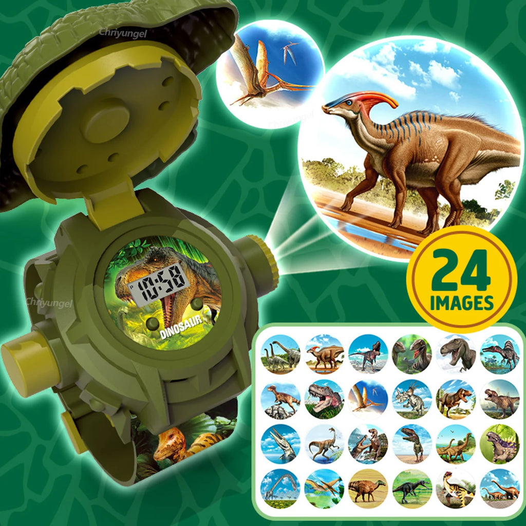 Kids Dinosaur Projection Watch Projector Toy with 24 Patterns Christmas Electronic Watch Educational Toys Gift for Boys Girls