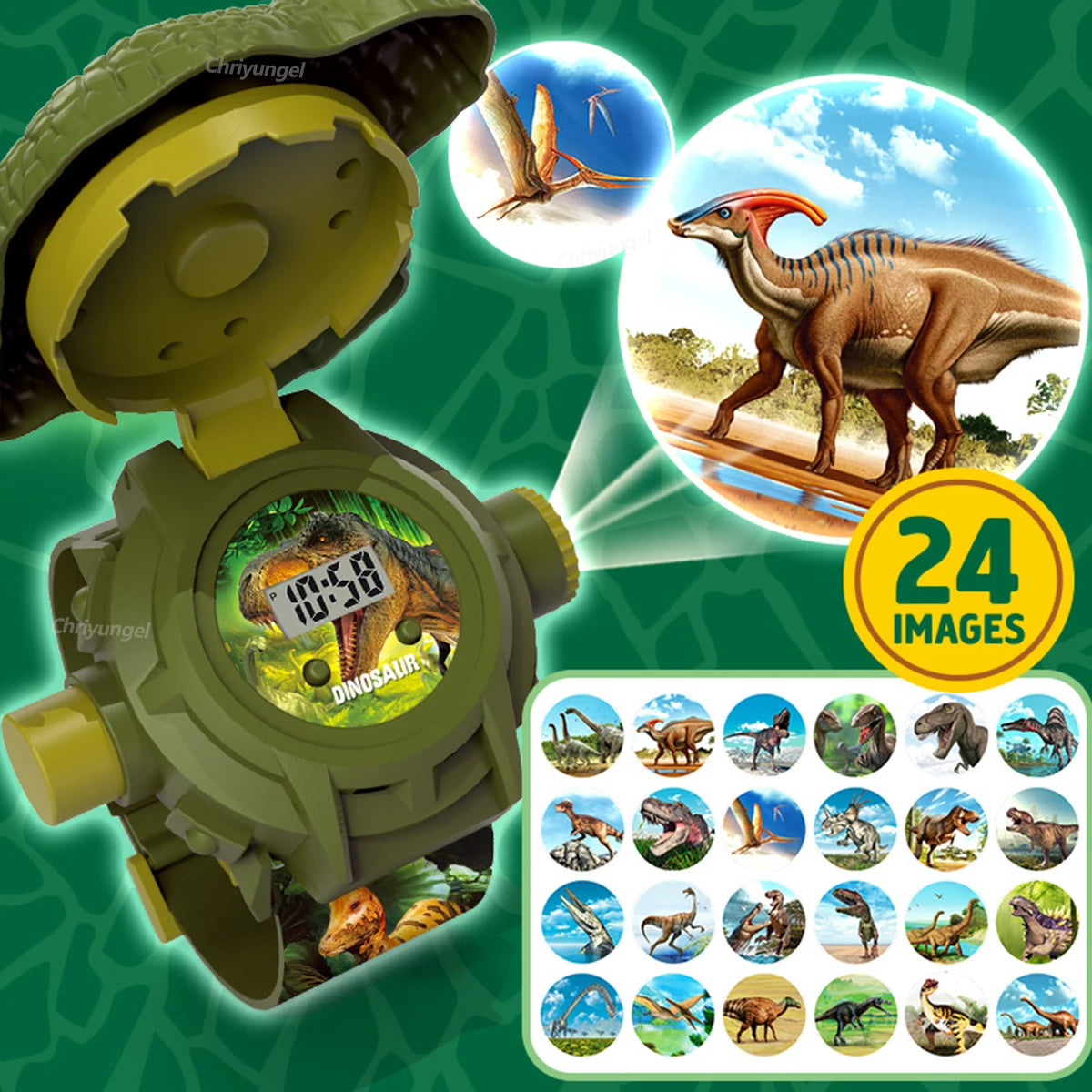 Kids Dinosaur Projection Watch Projector Toy with 24 Patterns Christmas Electronic Watch Educational Toys Gift for Boys Girls