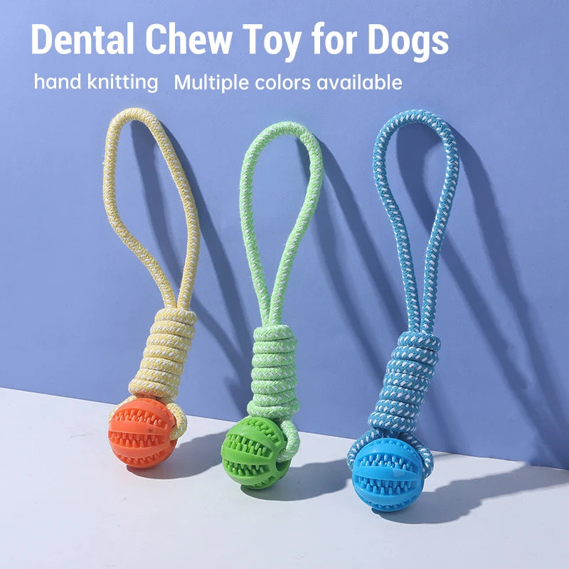Dog Teething Toys Chew Resistant Cotton Rope Ball Rubber Leaking Toy Interactive Pet Play Toy Tooth Cleaning for Puppy Dogs