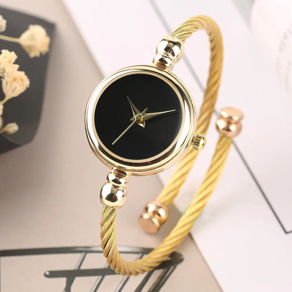 MAYZHISU Simple Women Watches Stainless Steel Retro Ladies Quartz Wristwatch Small Gold Bangle Bracelet Luxury Chain Watch