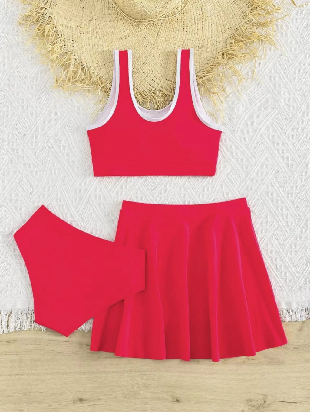 3 Pieces Bikinis With Skirt 2026 Girls Swimsuit Red Kids Swimwear Female Children's Bathers Bathing Swimming Swim Suit Beachwear