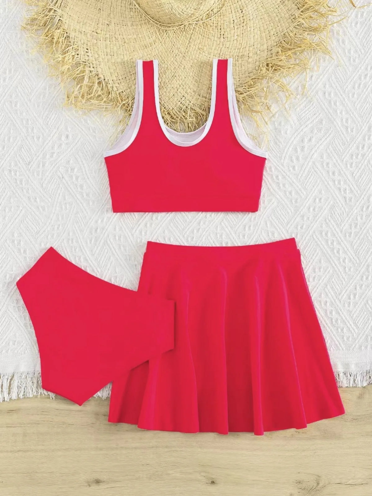 3 Pieces Bikinis With Skirt 2026 Girls Swimsuit Red Kids Swimwear Female Children's Bathers Bathing Swimming Swim Suit Beachwear