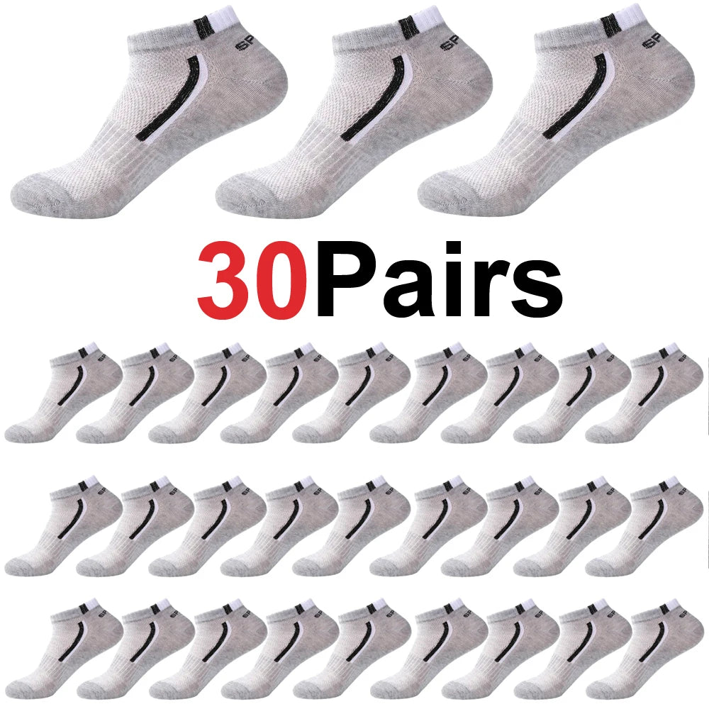 30Pairs Men Socks Mesh Breathable Short Casual Socks Color-block Sports Sock Sports Socks Absorb Sweat Ankle