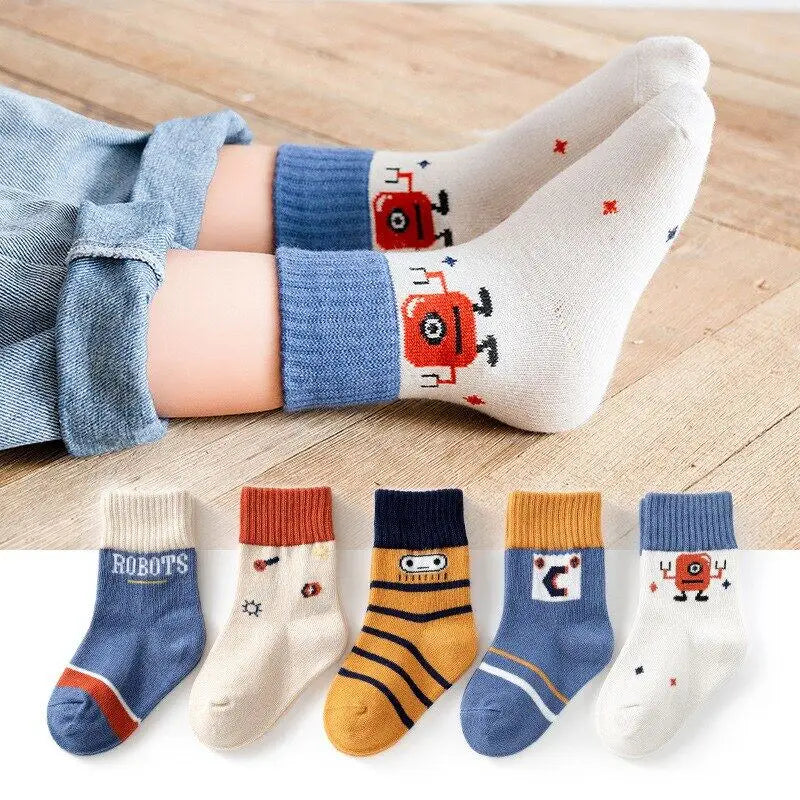 5 Pairs Baby Children's Socks Cartoon Spring Autumn Animal Kids Sock Girls Cute Boy Toddler Socks 1-12 Years