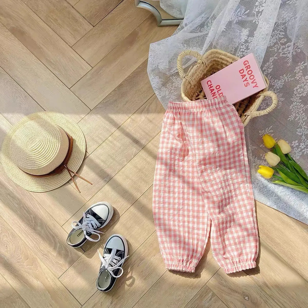 Summer Plaid Mosquito Proof Pants Outdoor Wear Baby Girls New Style Fashion Casual Loose Harlan Pants Children Thin Trousers