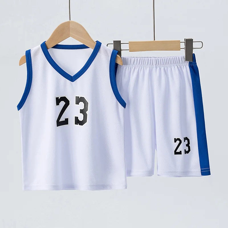 Boys Basketball Clothes Sets Summer Sports Ball Suit Girls Vest Sleeveless V-Neck Top Shorts 2 Pieces Children's Football Outfit