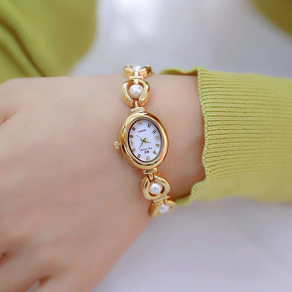 UTHAI Women's Watch Light Luxury Brand Pearl Jewelry Crystal Bracelet Waterproof Female Fashion Bracelet Quartz Clock Watches