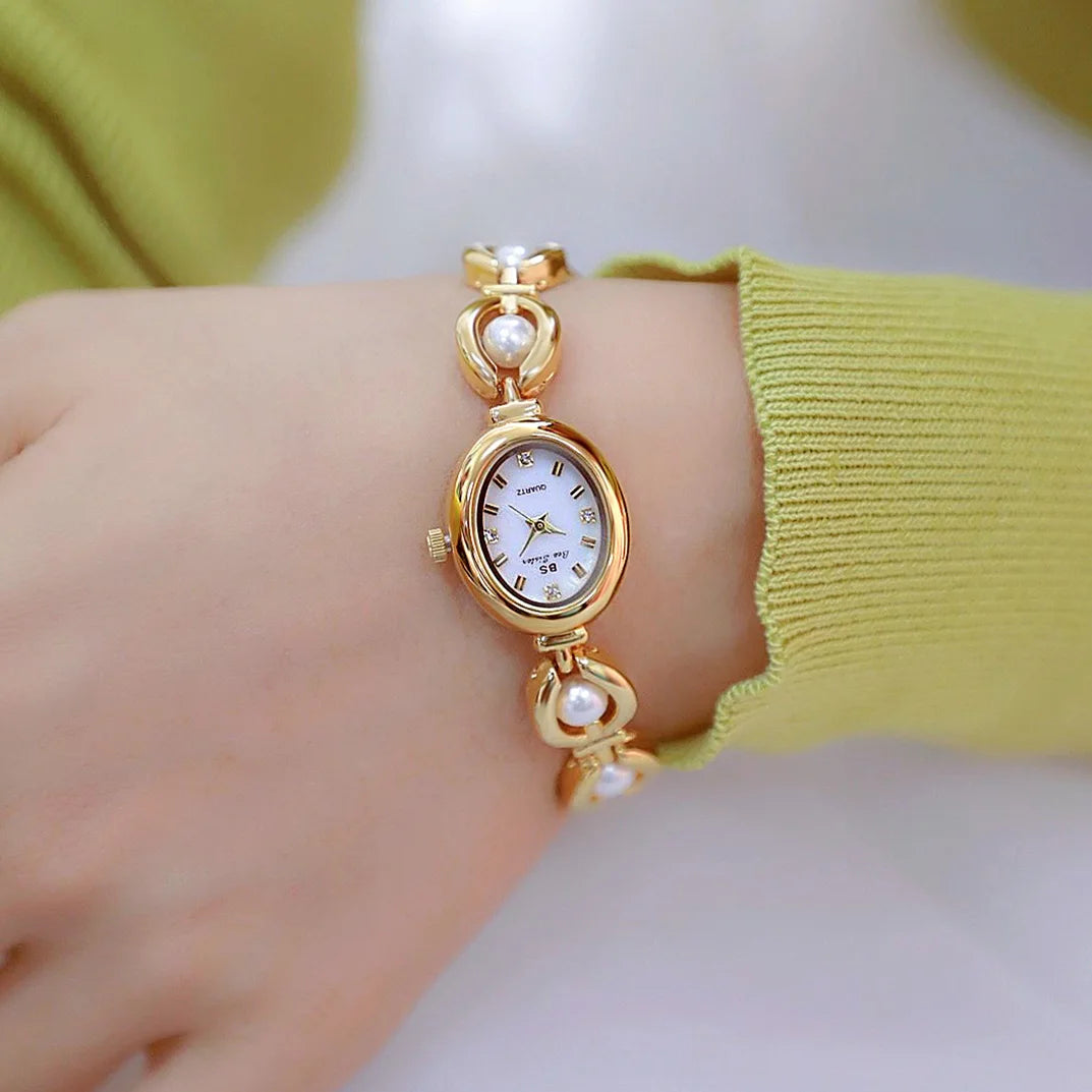 UTHAI Women's Watch Light Luxury Brand Pearl Jewelry Crystal Bracelet Waterproof Female Fashion Bracelet Quartz Clock Watches