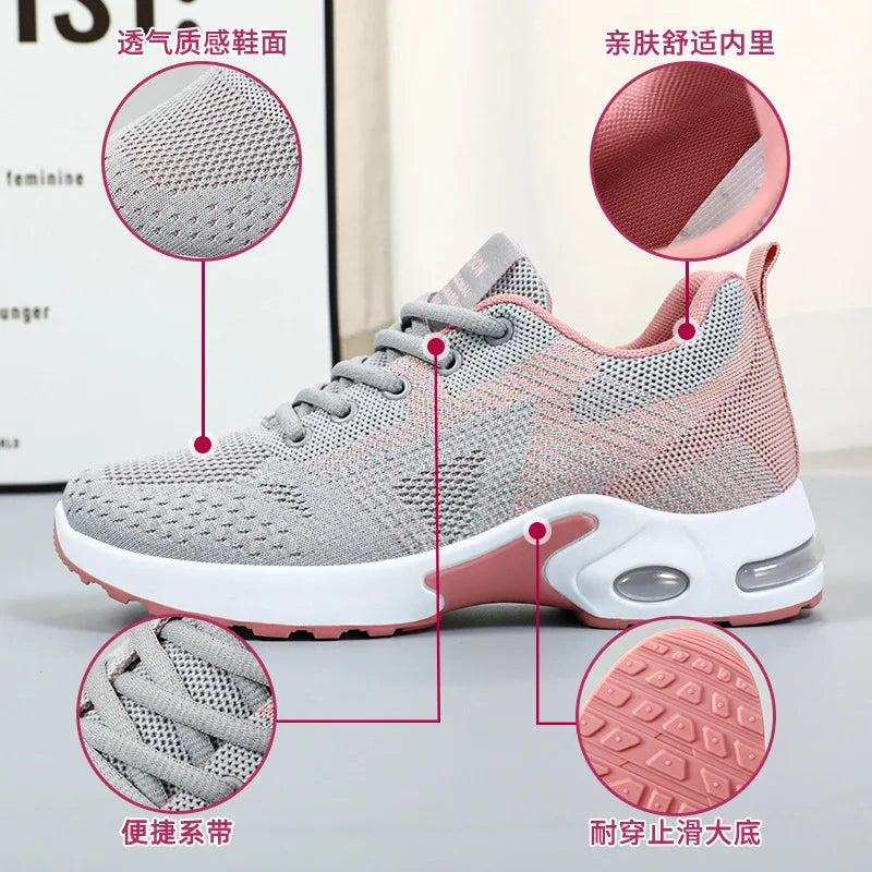 Women's Running Shoes Large Size  Spring New Casual Breathable Lace-Up Air Cushion Sports Sneakers