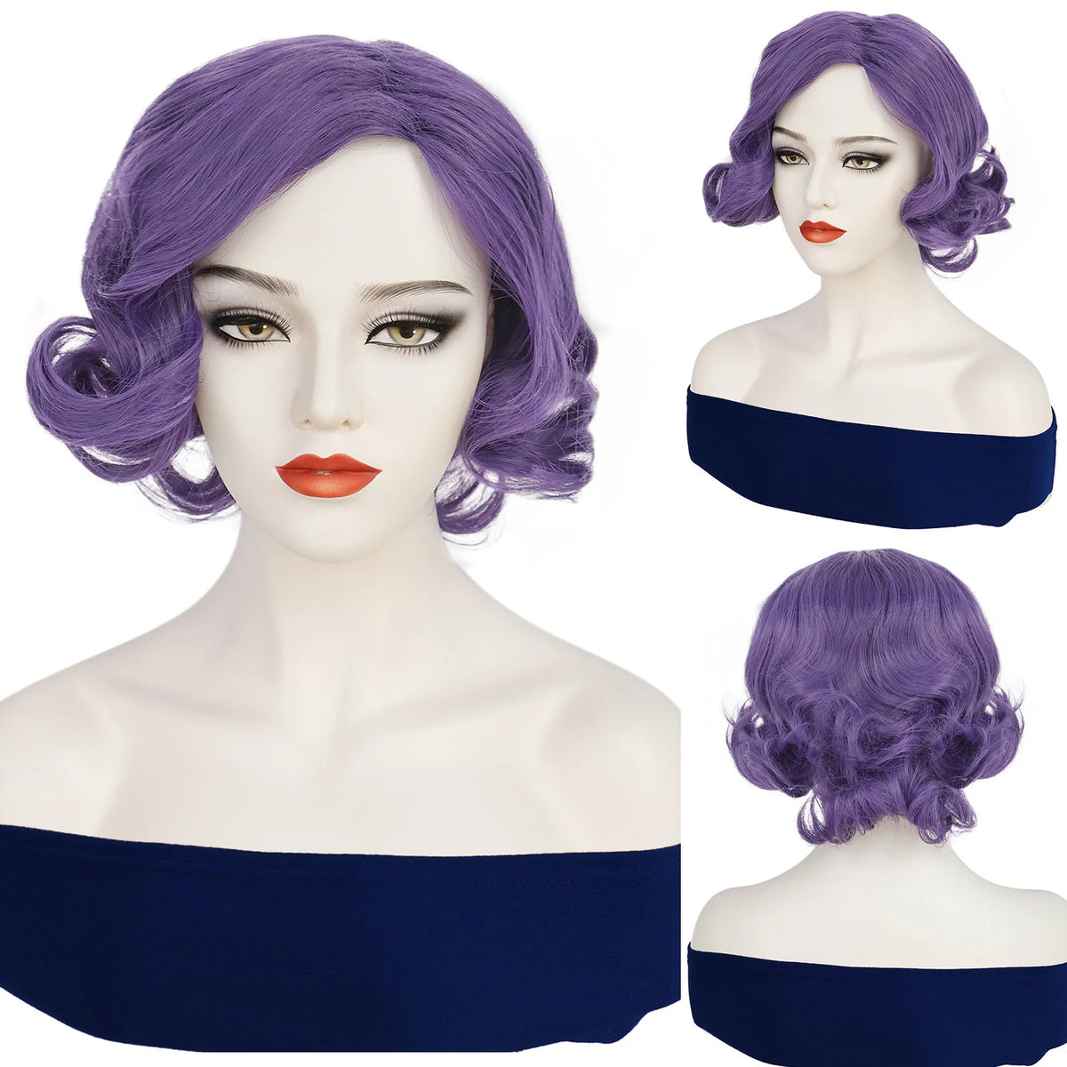 Women 1920s Wave Wig Vintage Flapper Multi Colored Cosplay Wig Synthetic Short Curly Hair Halloween Party Prop