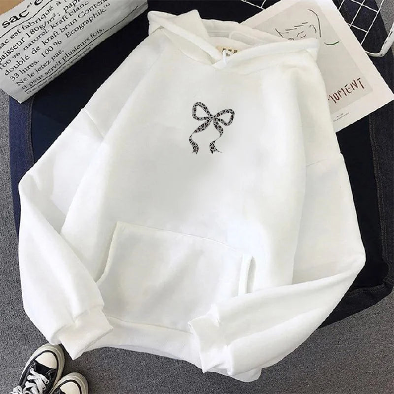 Creative Bow Leopard Printing Women Hoodies Casual Trendy Tops Y2K Style Comfortable Streetwears Fashion Clothing