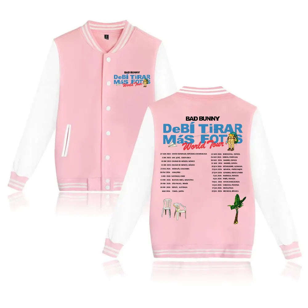 Bad Bunny DTMF World Tour 2025-2026 Baseball Uniform Jacket Hiphop Bad Bunny Concert Music Baseball Jackets for Fans Gift